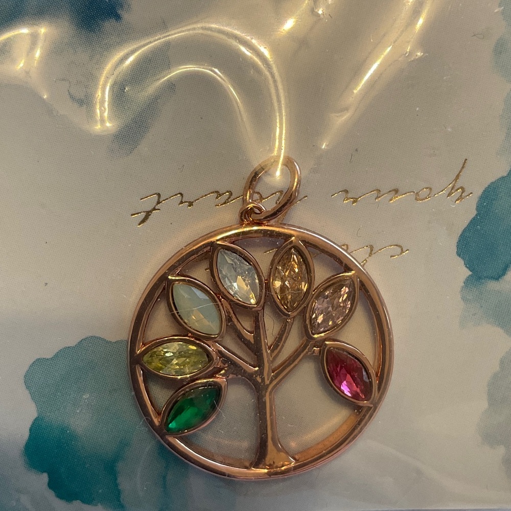 Stella & Dot Keep It Rose Gold Tree of Life Pendant with Multicolor Stones